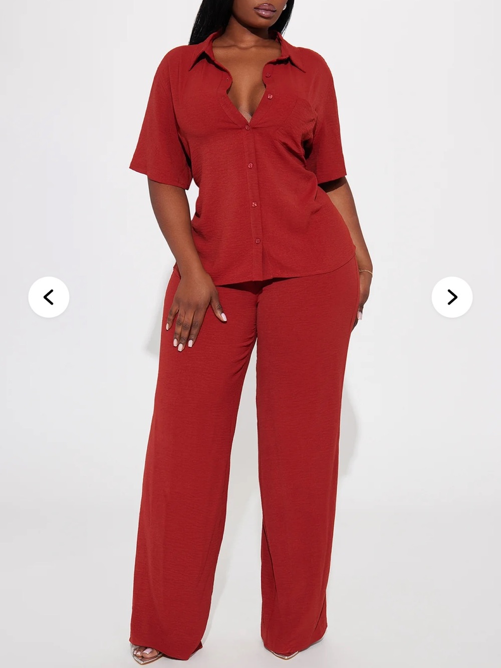 Fashion Nova Mackenzie Short Sleeve Pant Set Rust
